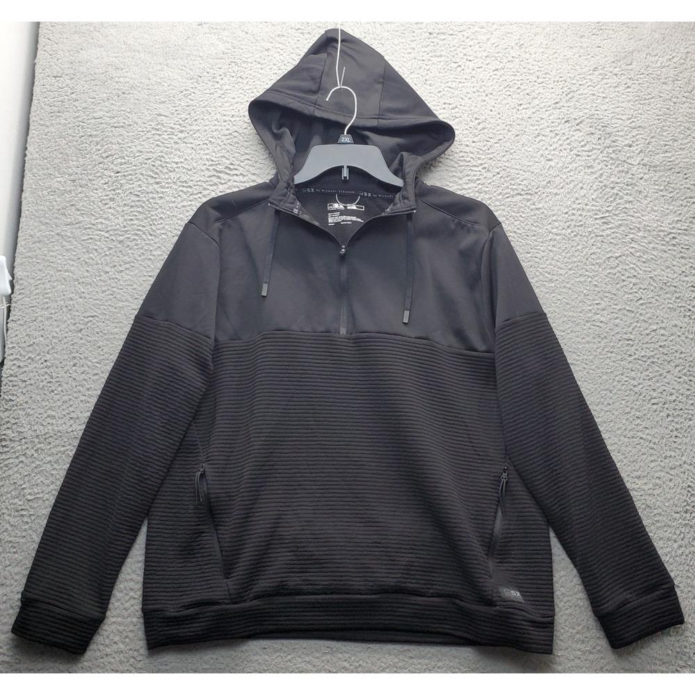 MSX By Michael Strahan Hoodie Men's XL‎ Black Fleece Lined Ribbed Quarter Zip